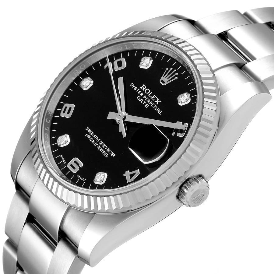 Rolex Date 34 Steel White Gold Black Diamond Dial Mens Watch 115234 For Sale 1