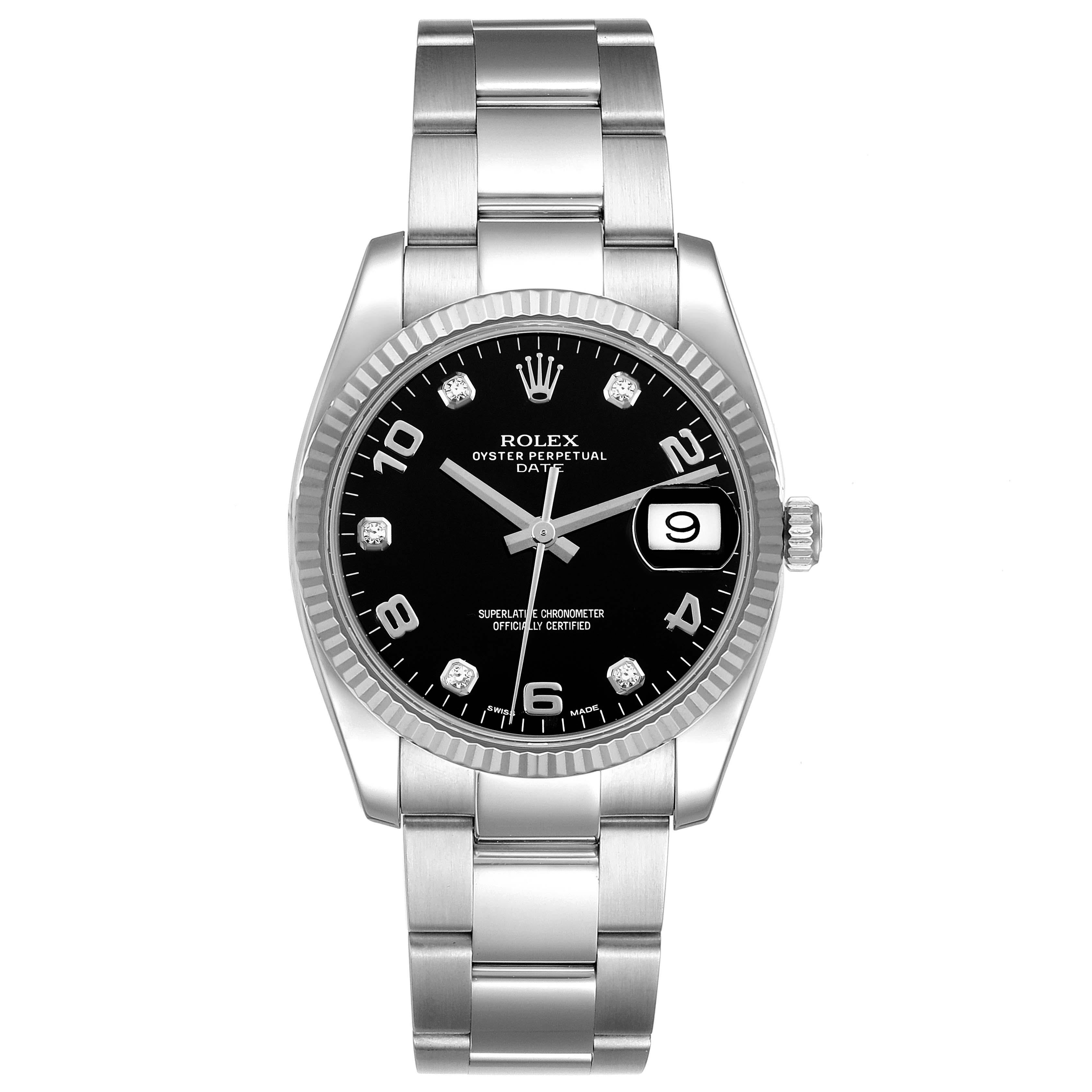 Rolex Date 34 Steel White Gold Black Diamond Dial Mens Watch 115234 1