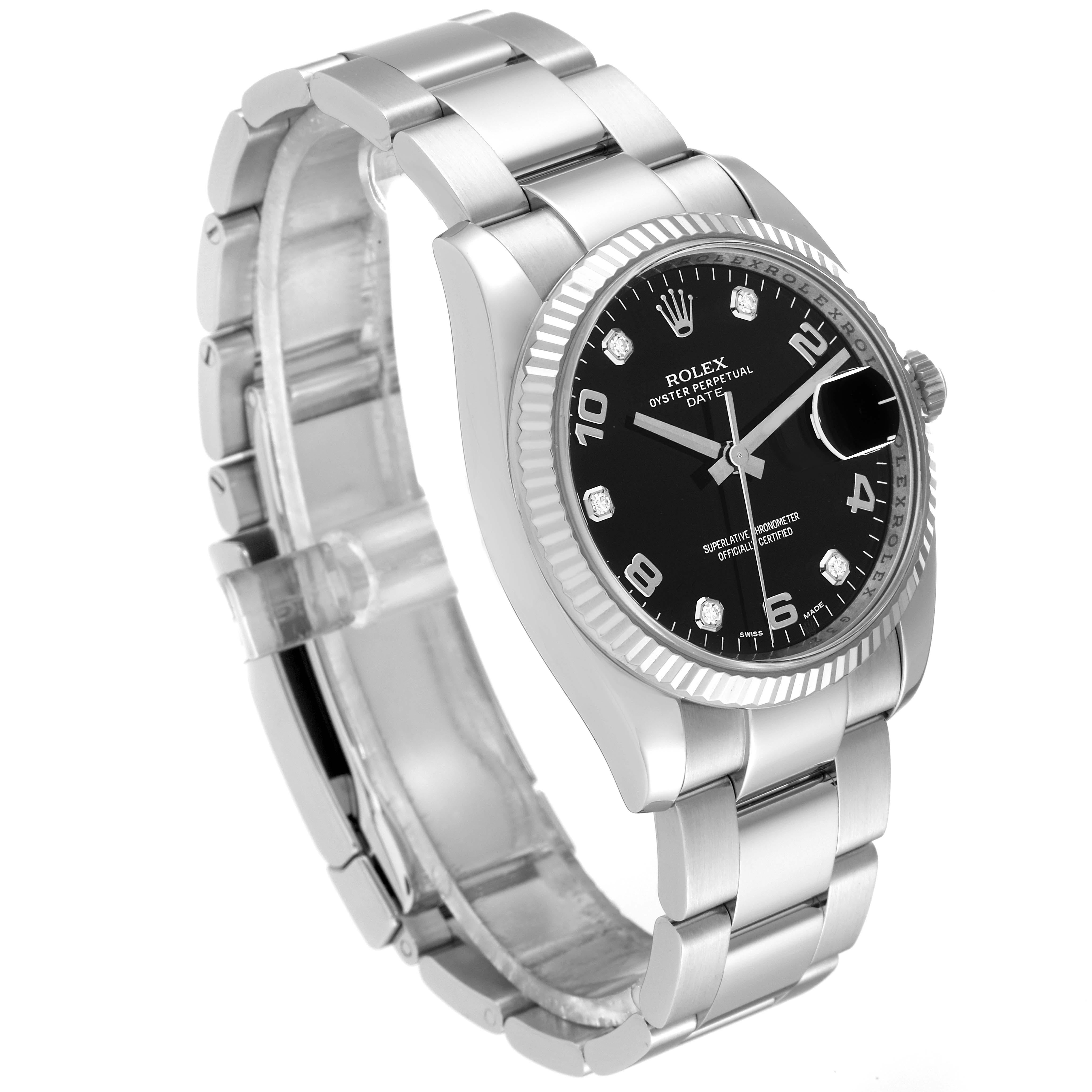 Rolex Date 34 Steel White Gold Black Diamond Dial Mens Watch 115234 2
