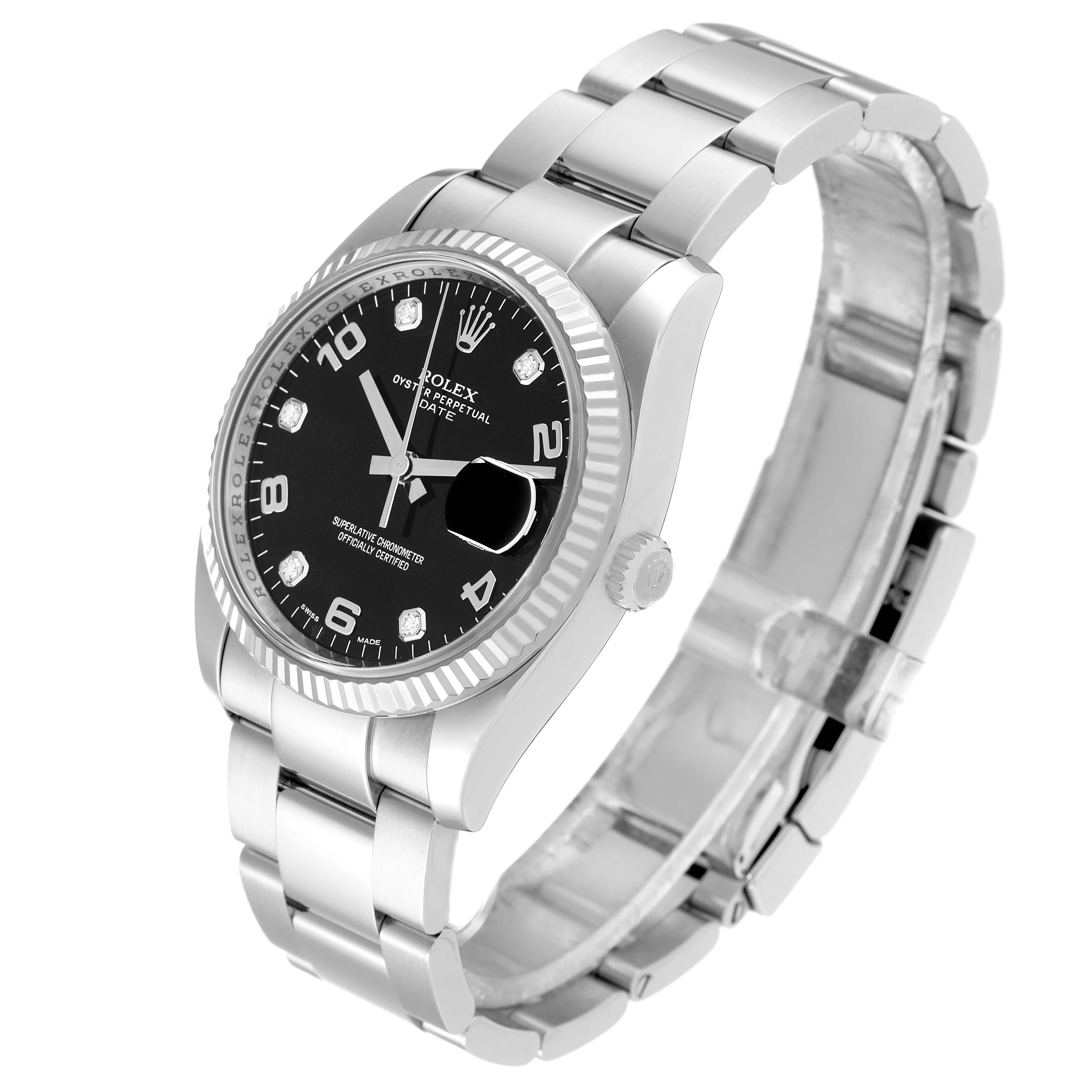 Rolex Date 34 Steel White Gold Black Diamond Dial Mens Watch 115234 4