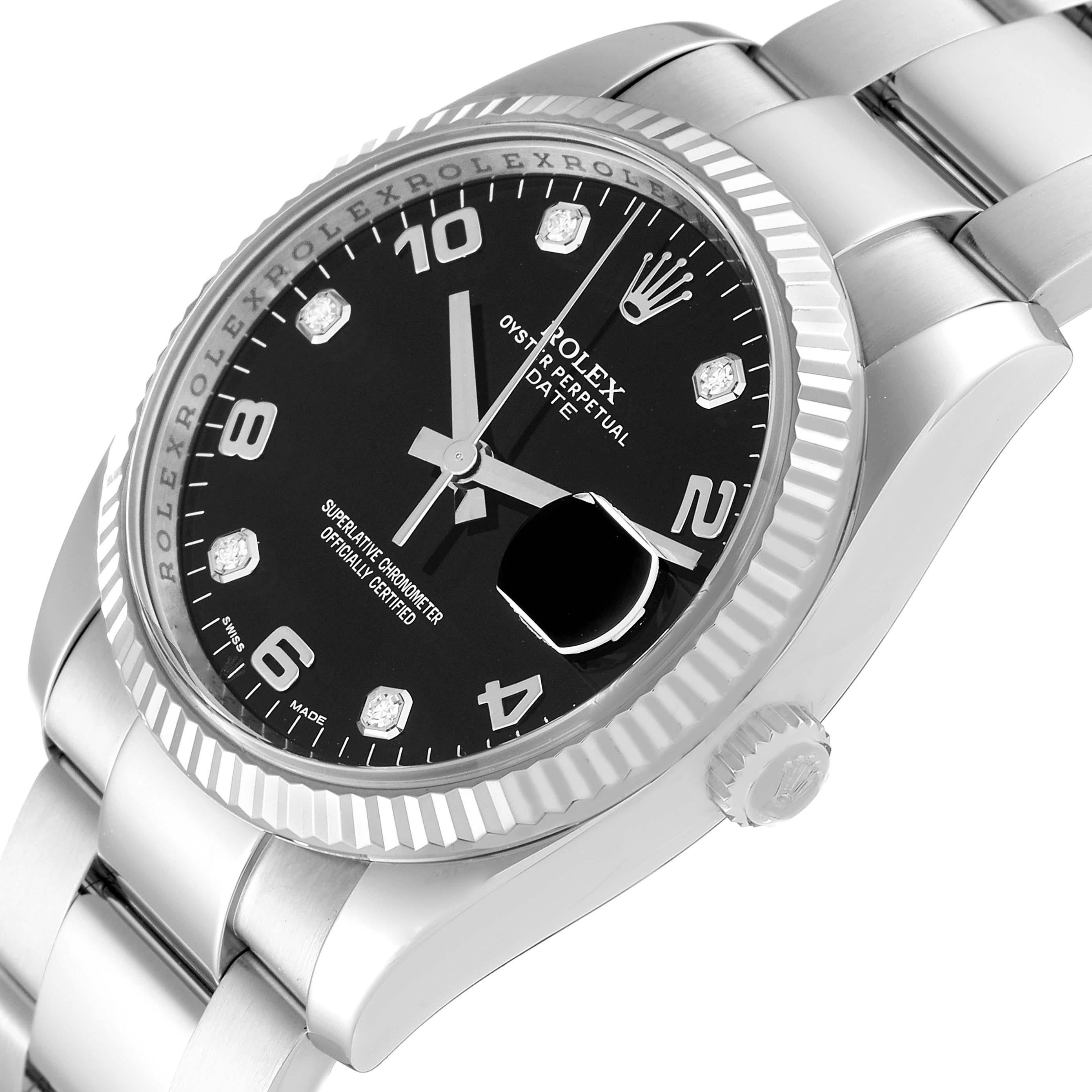 Rolex Date 34 Steel White Gold Black Diamond Dial Mens Watch 115234 5
