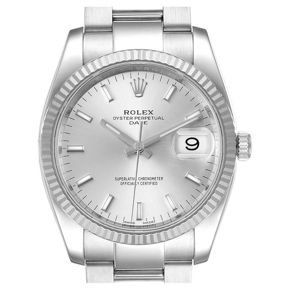 Rolex Date 34 Steel White Gold Silver Dial Mens Watch 115234 Unworn