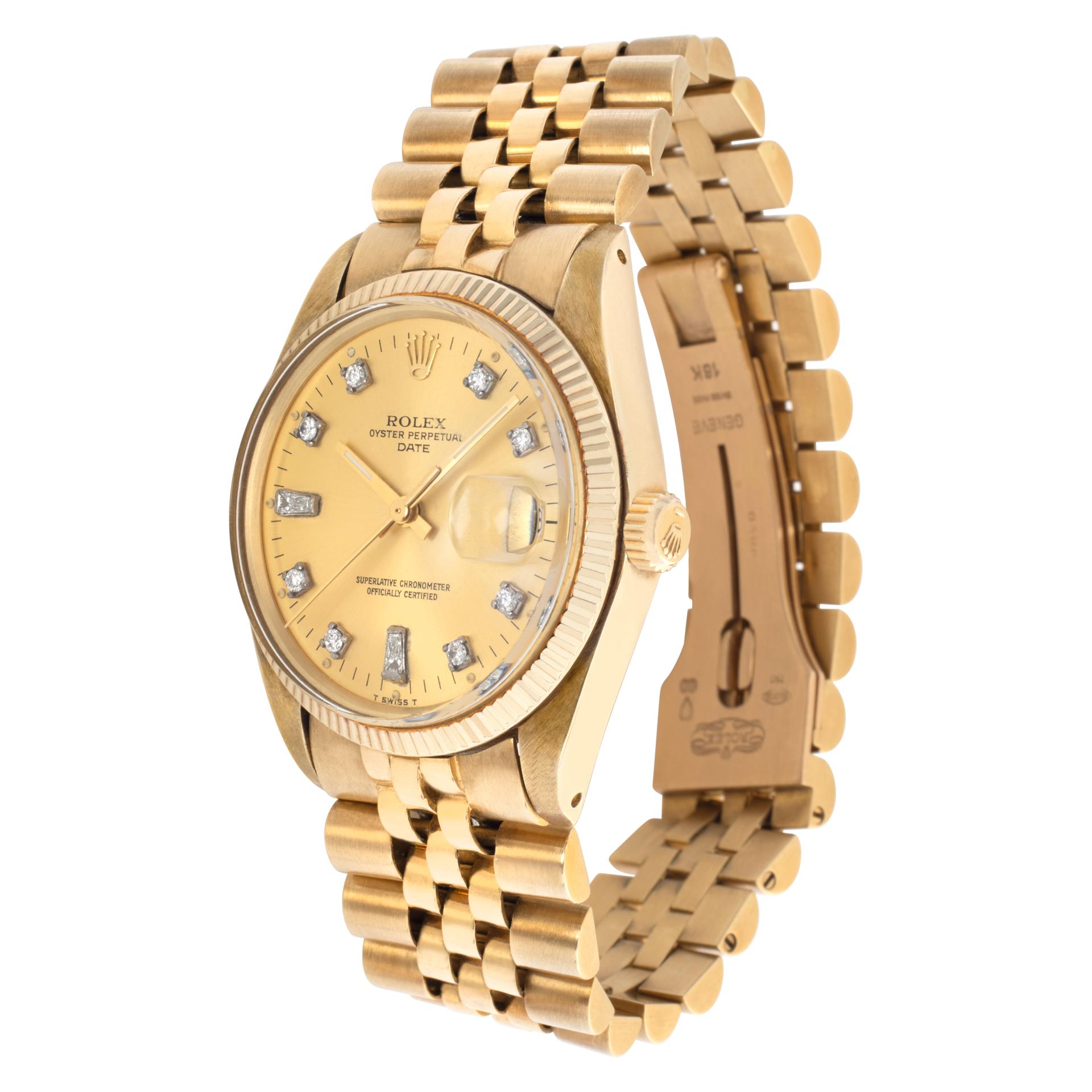 Rolex Date 14k yellow gold with custom diamond dial on an 18k Jubilee bracelet. Auto w/ sweep seconds and date. 34 mm case size. **Bank wire only at this price** Ref 1503. Circa 1978. Fine Pre-owned Rolex Watch. Certified preowned Classic Rolex Date