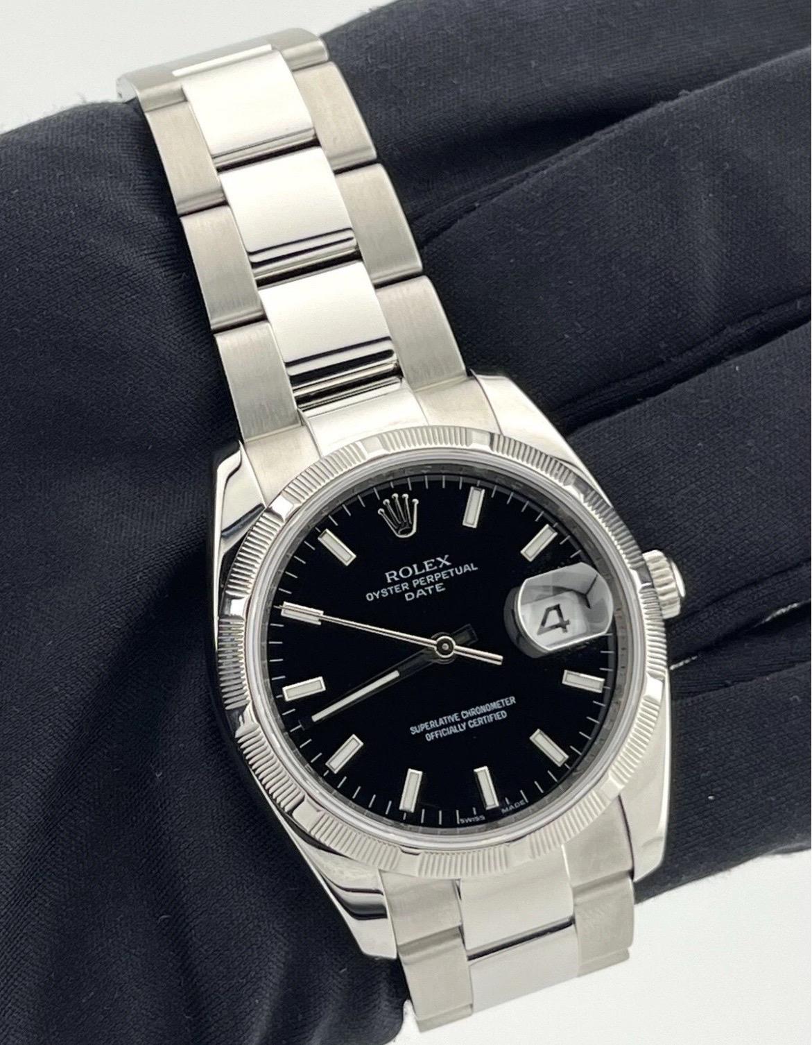 Rolex Date 34mm Black Dial Oyster Bracelet Stainless Steel Watch 115210 For Sale 1