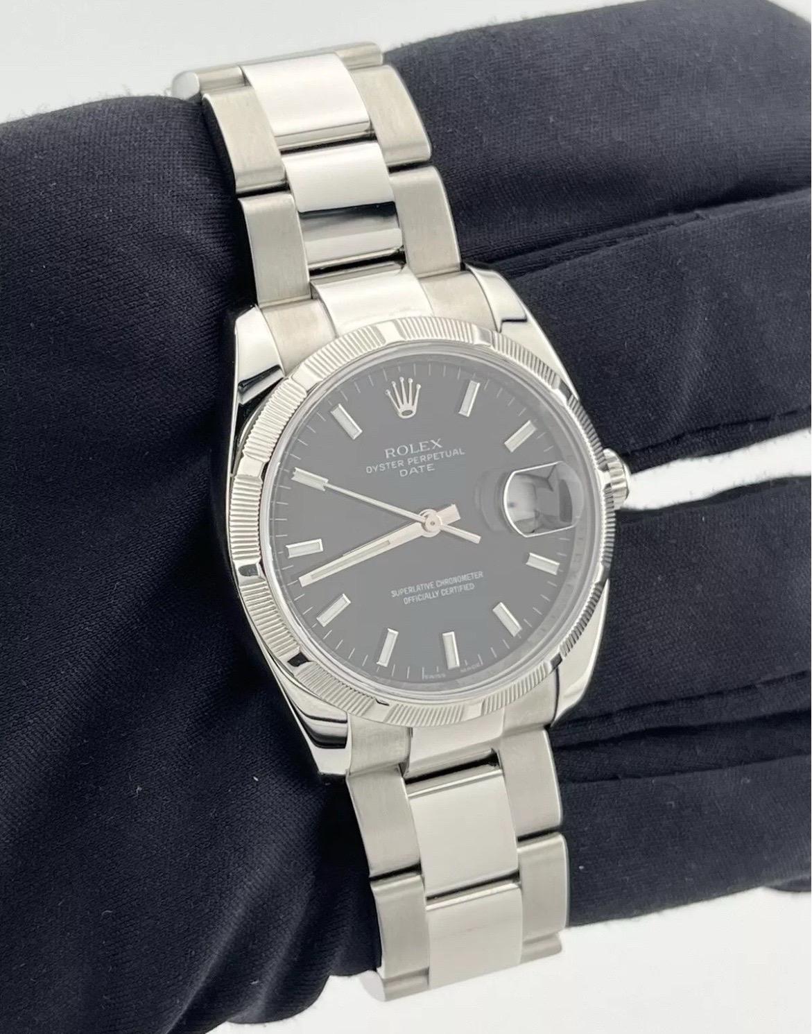 Rolex Date 34mm Black Dial Oyster Bracelet Stainless Steel Watch 115210 For Sale 2