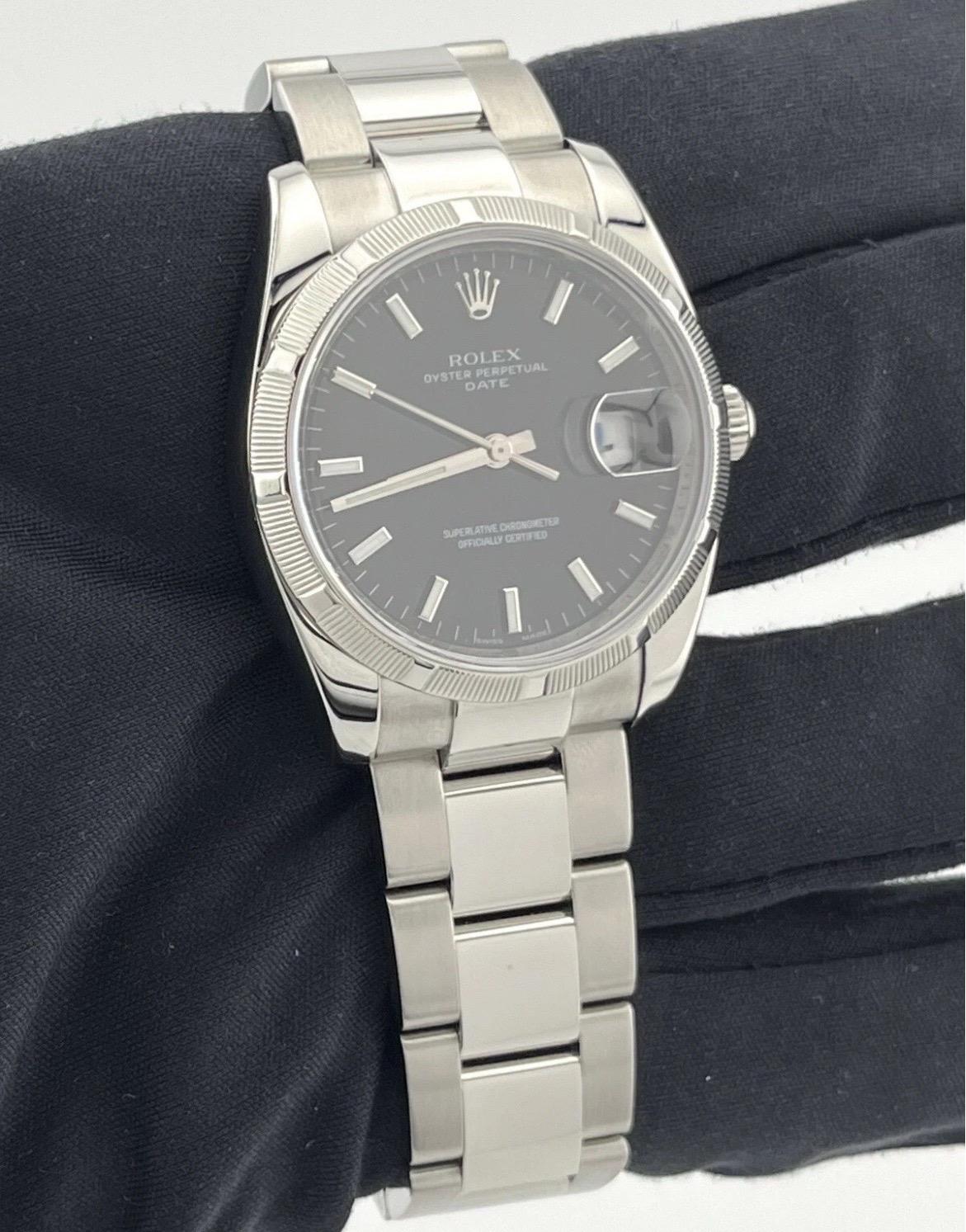 Rolex Date 34mm Black Dial Oyster Bracelet Stainless Steel Watch 115210 For Sale 3