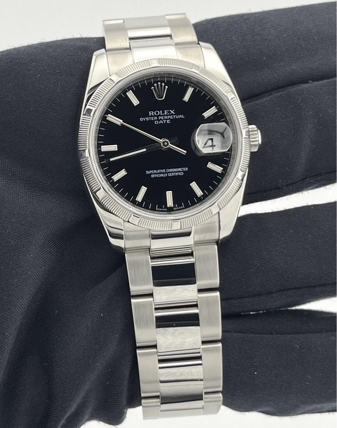 Rolex Date 34mm Black Dial Oyster Bracelet Stainless Steel Watch 115210 For Sale 4