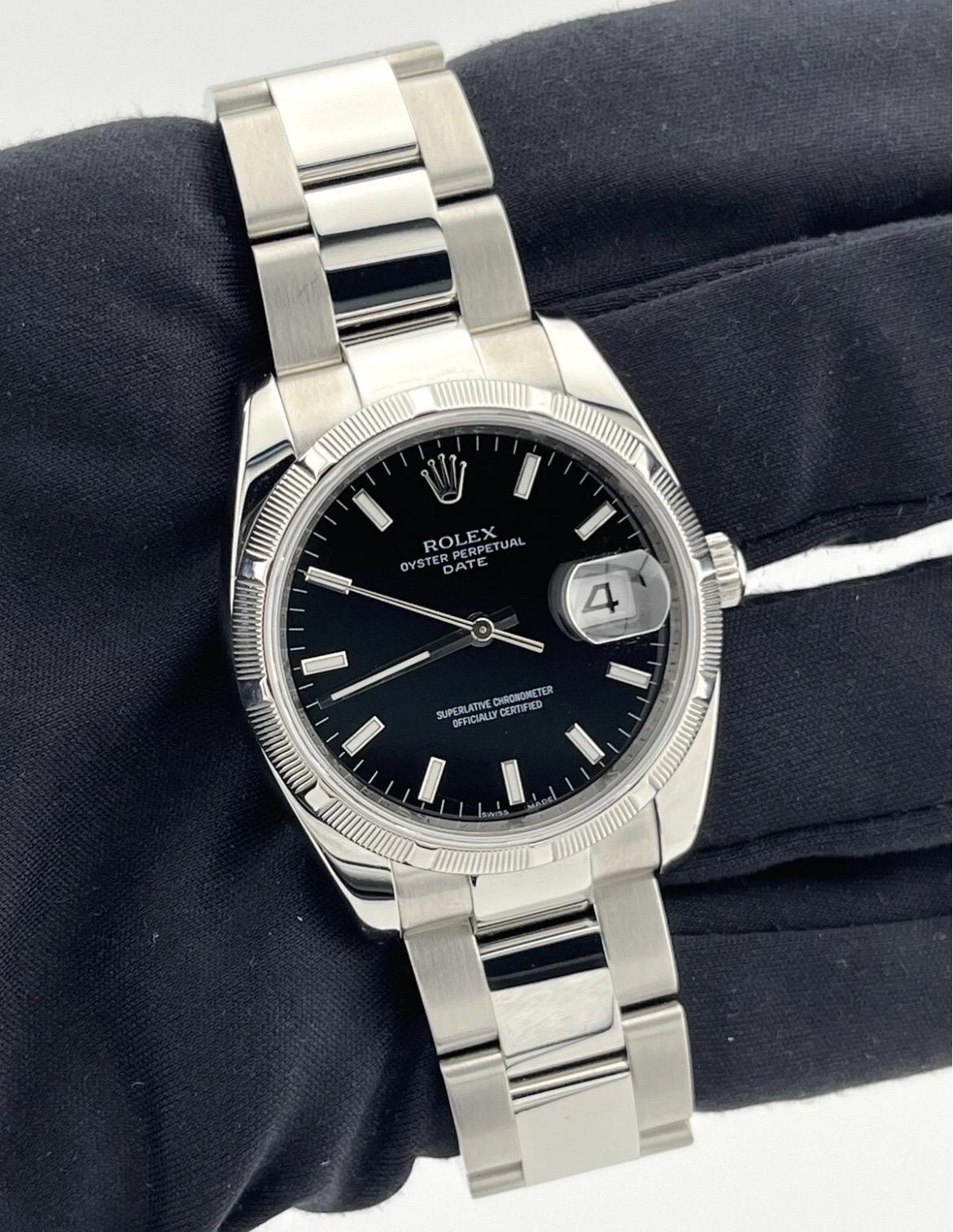 Rolex Date 34mm Black Dial Oyster Bracelet Stainless Steel Watch 115210 For Sale 5