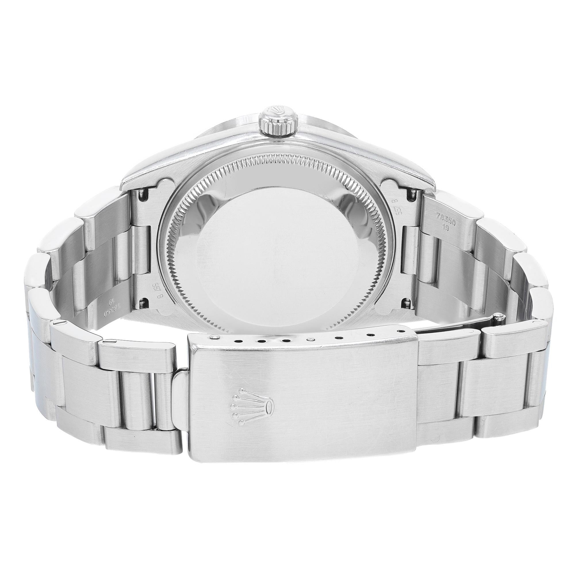 Rolex Date Engine Turned Steel Silver Dial Automatic Unisex Watch 15210 In Excellent Condition In New York, NY