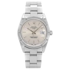 Rolex Date Engine Turned Steel Silver Dial Automatic Unisex Watch 15210