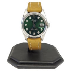 Rolex 34mm Date Green Stainless-Steel Diamond on Leather