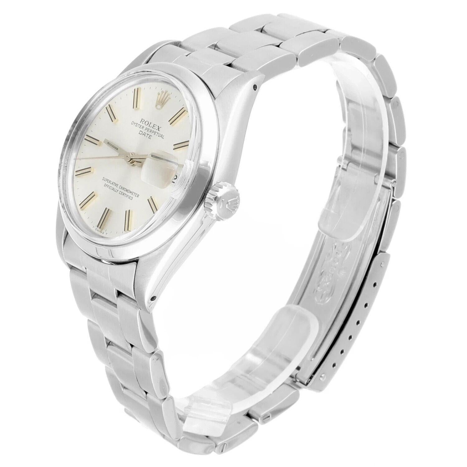 Rolex Date 34mm Edelstahl Silber Zifferblatt Vintage Watch 1500 Circa 1979 für Damen oder Herren