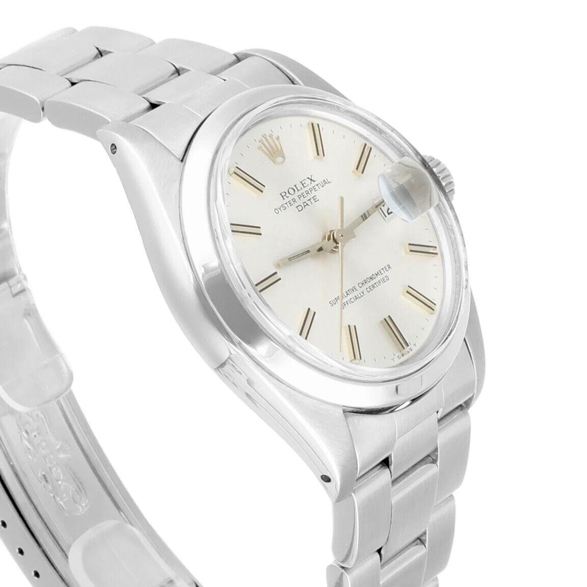 Rolex Date 34mm Edelstahl Silber Zifferblatt Vintage Watch 1500 Circa 1979 1