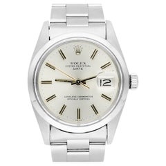 Rolex Date 34mm Edelstahl Silber Zifferblatt Vintage Watch 1500 Circa 1979