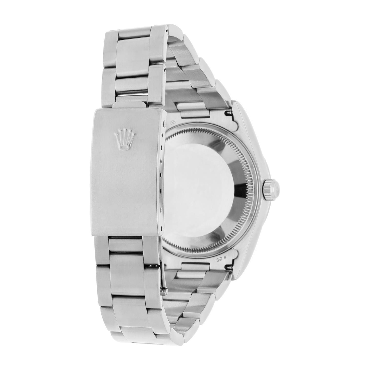 Rolex Date 34mm Edelstahl Uhr Austernband Silber Zifferblatt Circa 2001 15200 im Angebot 3