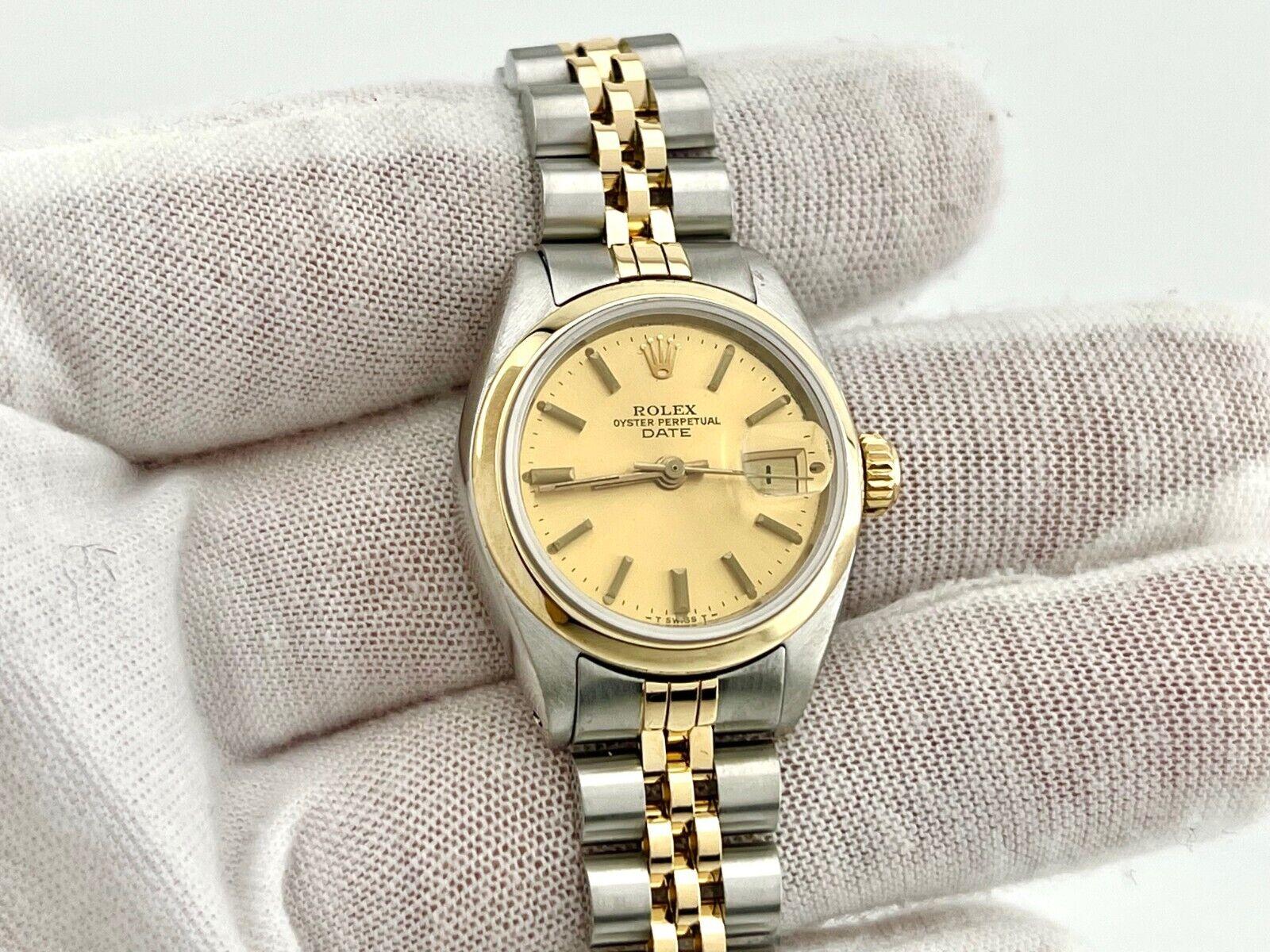 Rolex Date 6916 Champagner-Zifferblatt 14K Gelbgold Edelstahl im Zustand „Hervorragend“ in San Diego, CA