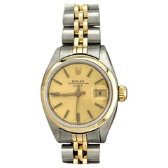 Rolex Date 6916 Quadrante champagne Oro giallo 14 carati Acciaio inossidabile
