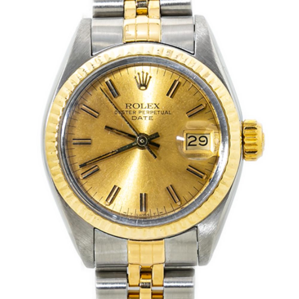 Rolex Date 6917 18K Two Tone Lady's Automatic Watch Champagne Dial 26mm