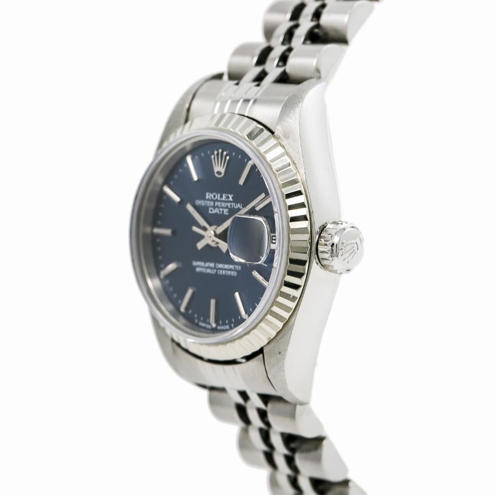 Modern Rolex Date 69240 Women's Automatic Watch Stainless Steel Blue Dial For Sale