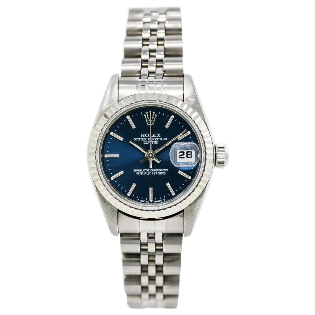 Rolex Date 69240 Women's Automatic Watch Stainless Steel Blue Dial For Sale