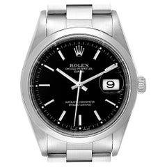 Rolex Date Black Dial Domed Bezel Steel Men's Watch 15200 Box Papers