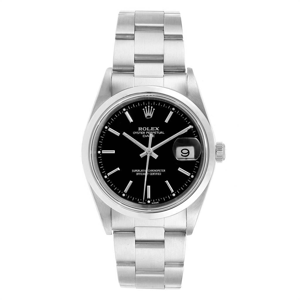 Rolex Date Black Dial Domed Bezel Steel Men’s Watch 15200 In Excellent Condition In Atlanta, GA