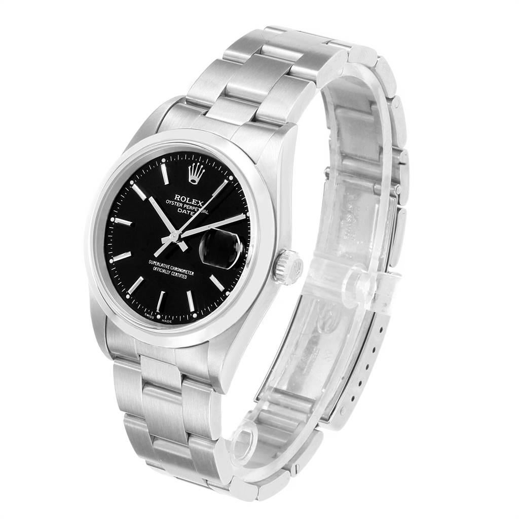 Men's Rolex Date Black Dial Domed Bezel Steel Men’s Watch 15200