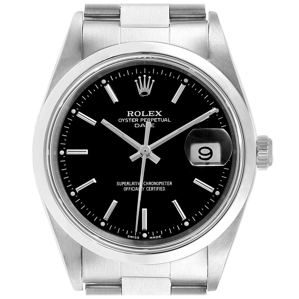 Rolex Date Black Dial Domed Bezel Steel Men’s Watch 15200
