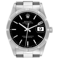 Rolex Date Cadran noir Lunette tournante Acier Montre homme 15210 Box Papers