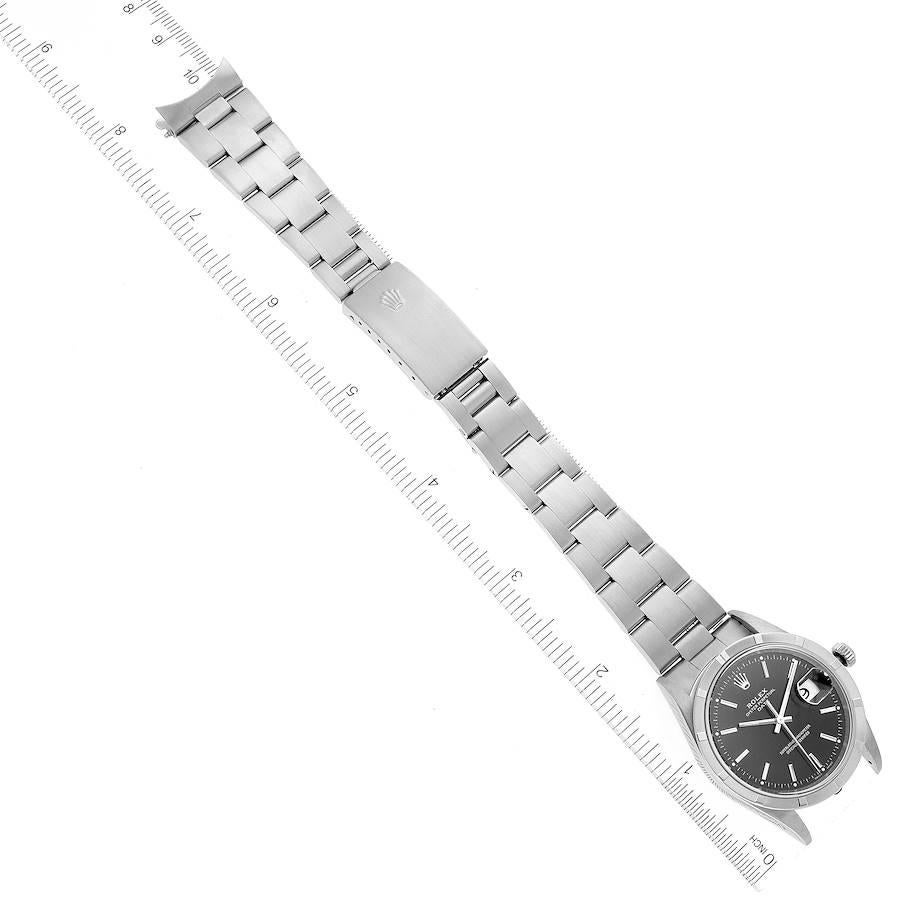Rolex Date Black Dial Engine-Turned Bezel Steel Mens Watch 15210 6