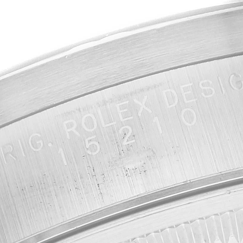 Rolex Date Black Dial Engine Turned Bezel Steel Mens Watch 15210 In Excellent Condition In Atlanta, GA