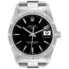 Rolex Montre pour homme Date à cadran noir et lunette tournée en acier 15210
