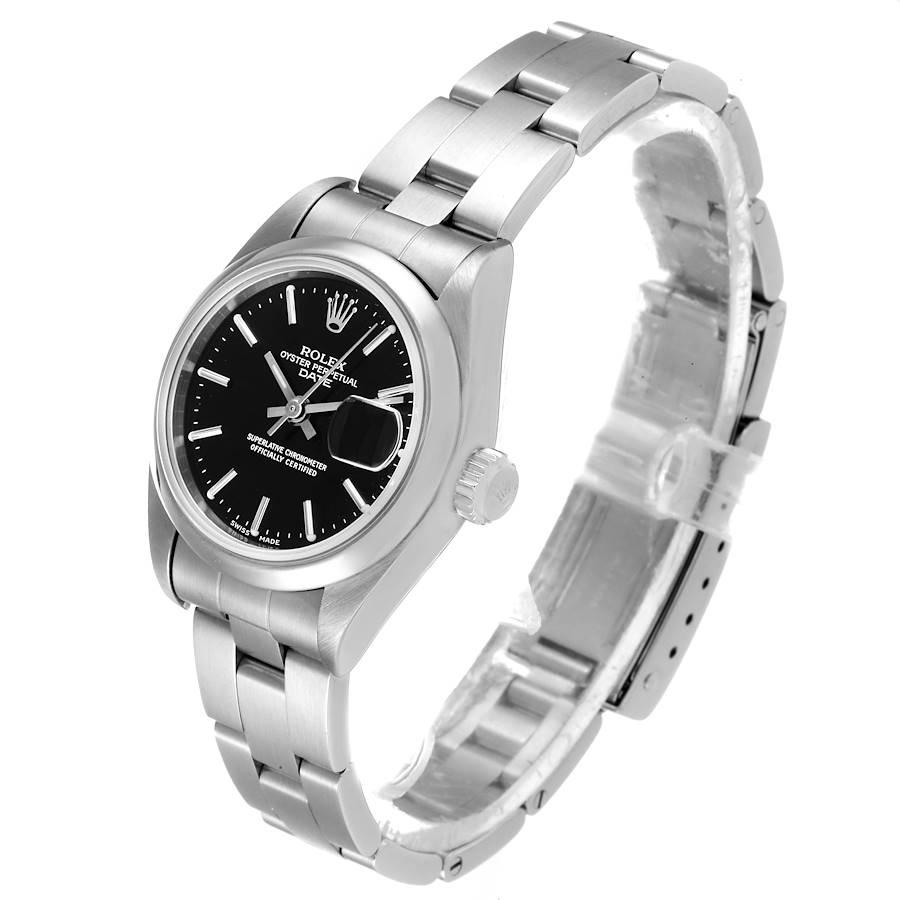 Women's Rolex Date Black Dial Oyster Bracelet Steel Ladies Watch 69160 For Sale