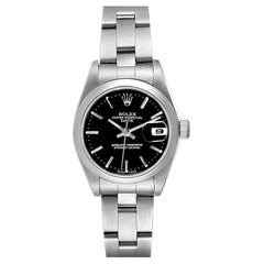 Rolex Date Black Dial Oyster Bracelet Steel Ladies Watch 69160
