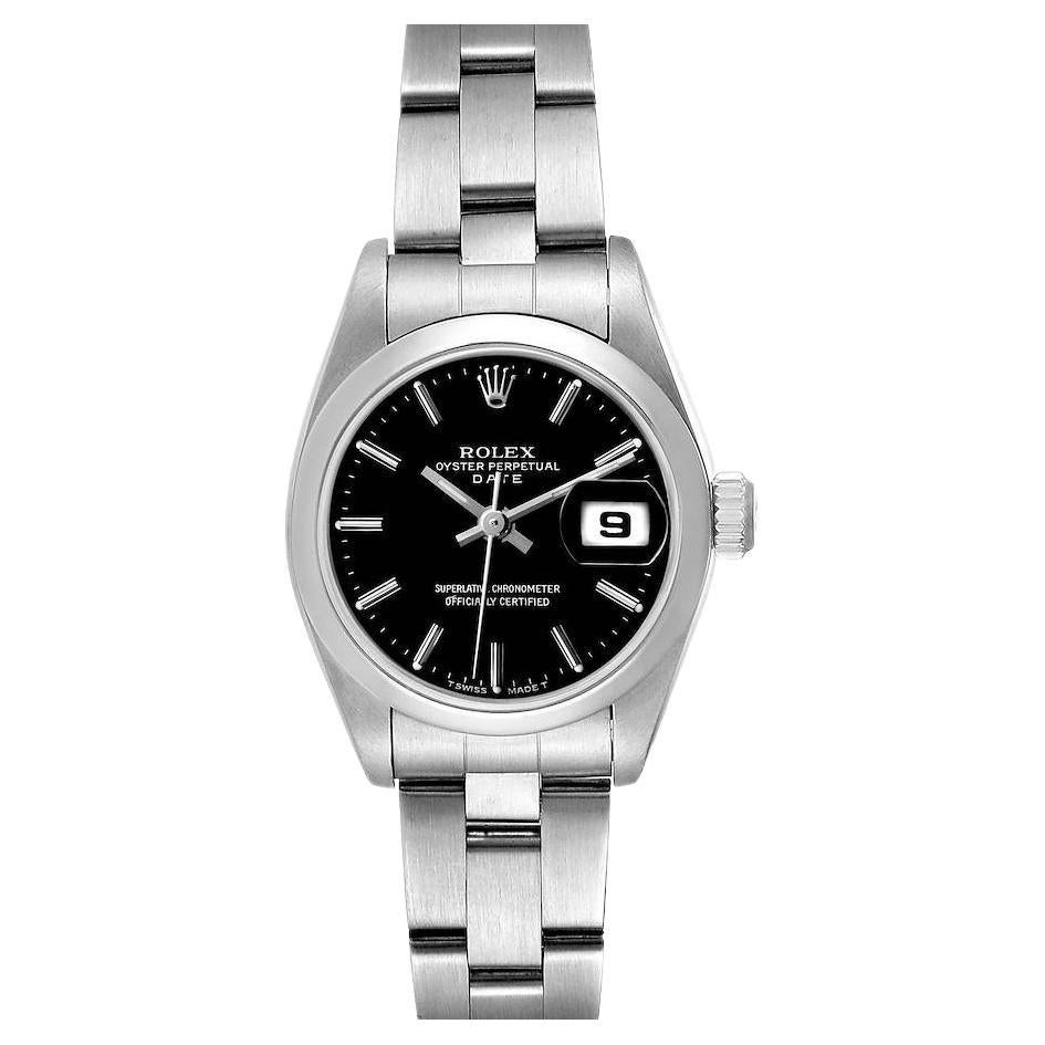 Rolex Montre Oyster Date avec cadran noir et bracelet en acier, pour femmes 69160