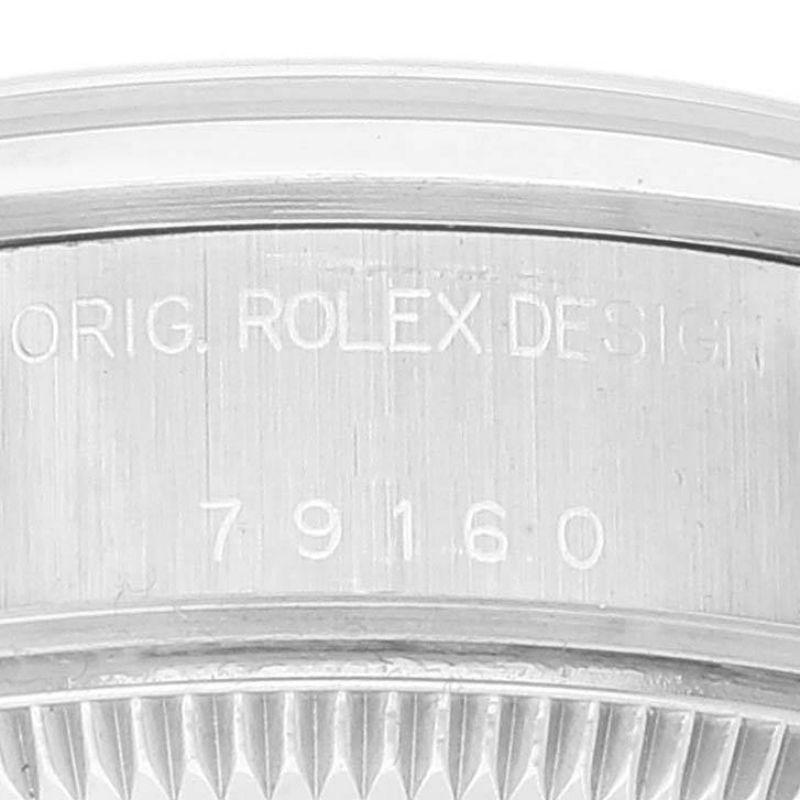 Rolex Date Black Dial Oyster Bracelet Steel Ladies Watch 79160 Papers In Excellent Condition In Atlanta, GA