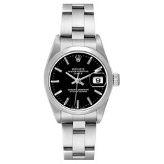 Rolex Date Black Dial Oyster Bracelet Steel Ladies Watch 79160 Papers