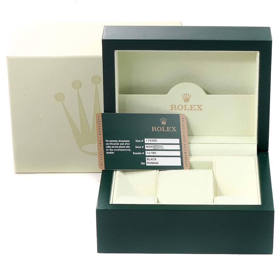 Rolex Date Cadran noir Bracelet Oyster Acier Montre Homme 115200 Box Card en vente 8