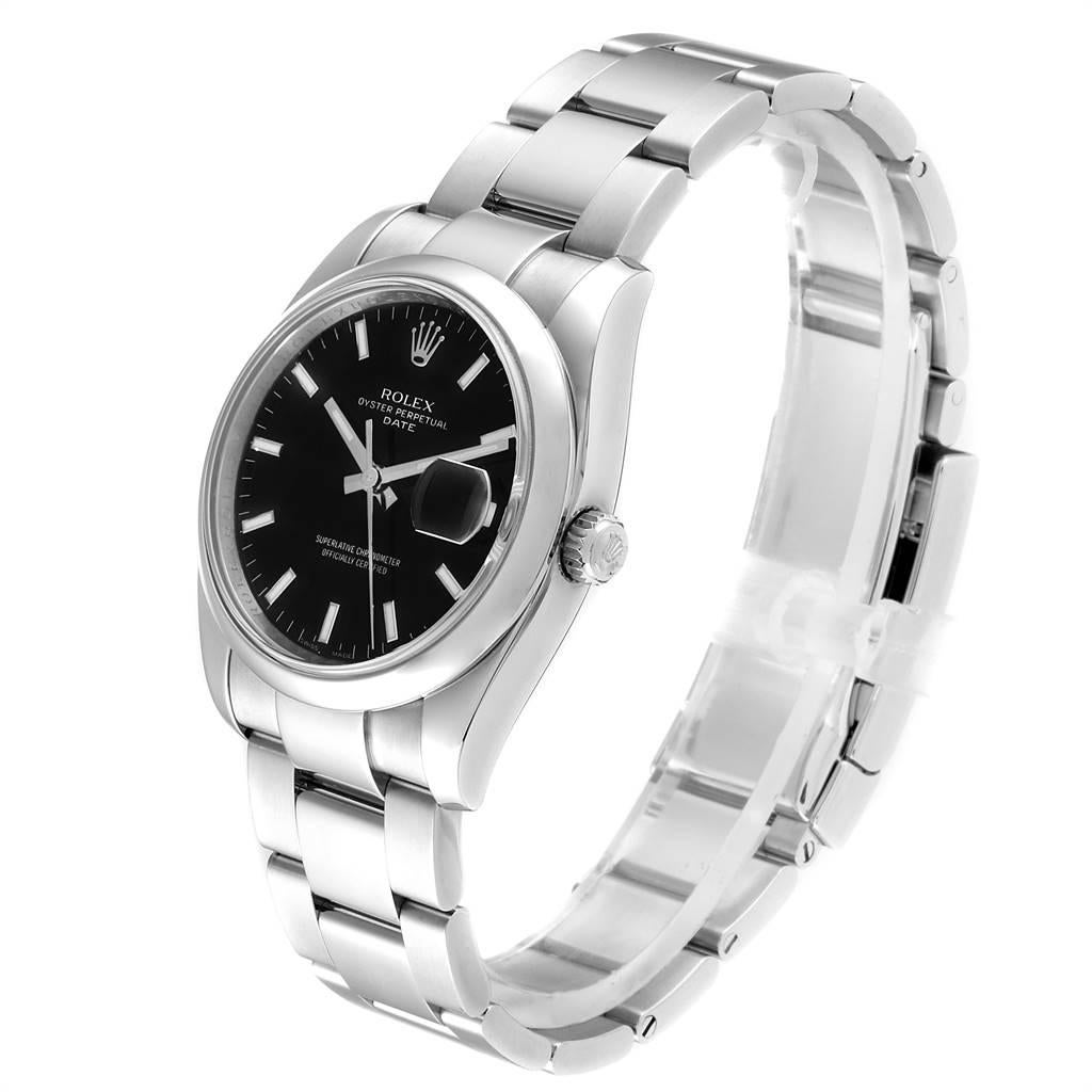 Rolex Date Black Dial Oyster Bracelet Steel Men's Watch 115200 In Excellent Condition For Sale In Atlanta, GA