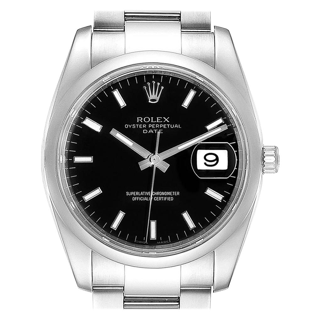 Rolex Date Black Dial Oyster Bracelet Steel Men's Watch 115200 For Sale