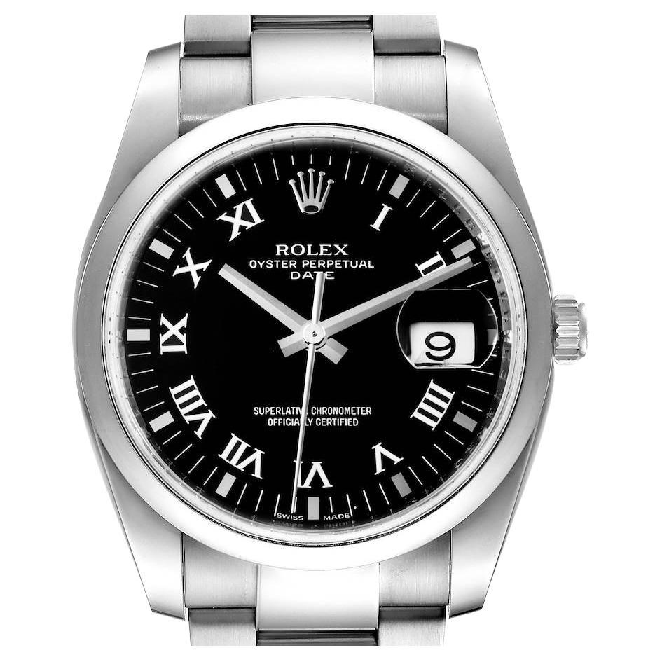 Rolex Date Black Dial Oyster Bracelet Steel Mens Watch 115200
