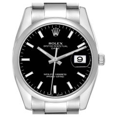 Rolex Date Black Dial Oyster Bracelet Steel Mens Watch 115200