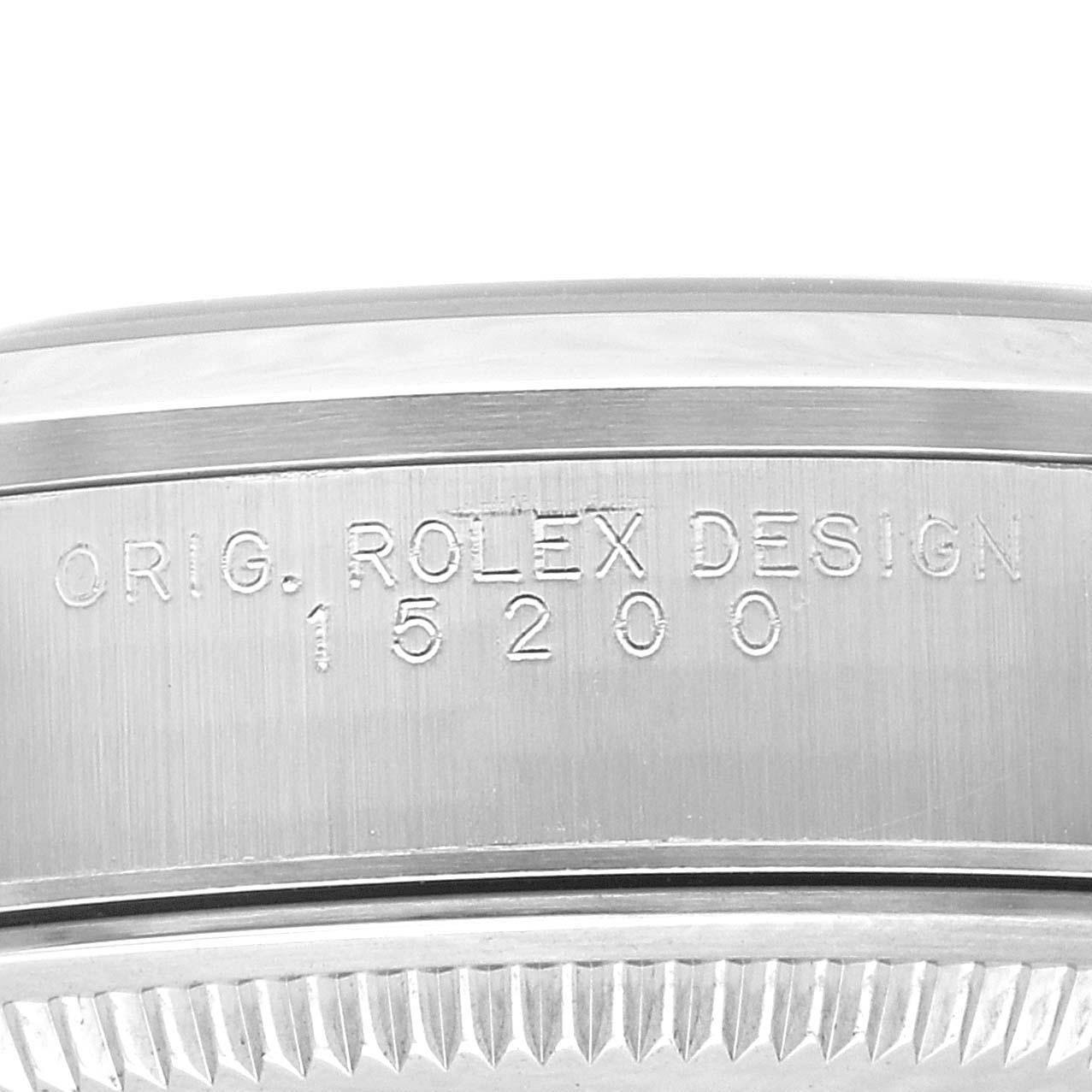 Rolex Date Cadran noir Bracelet Oyster Acier Montre Homme 15200 Box Papers Excellent état - En vente à Atlanta, GA