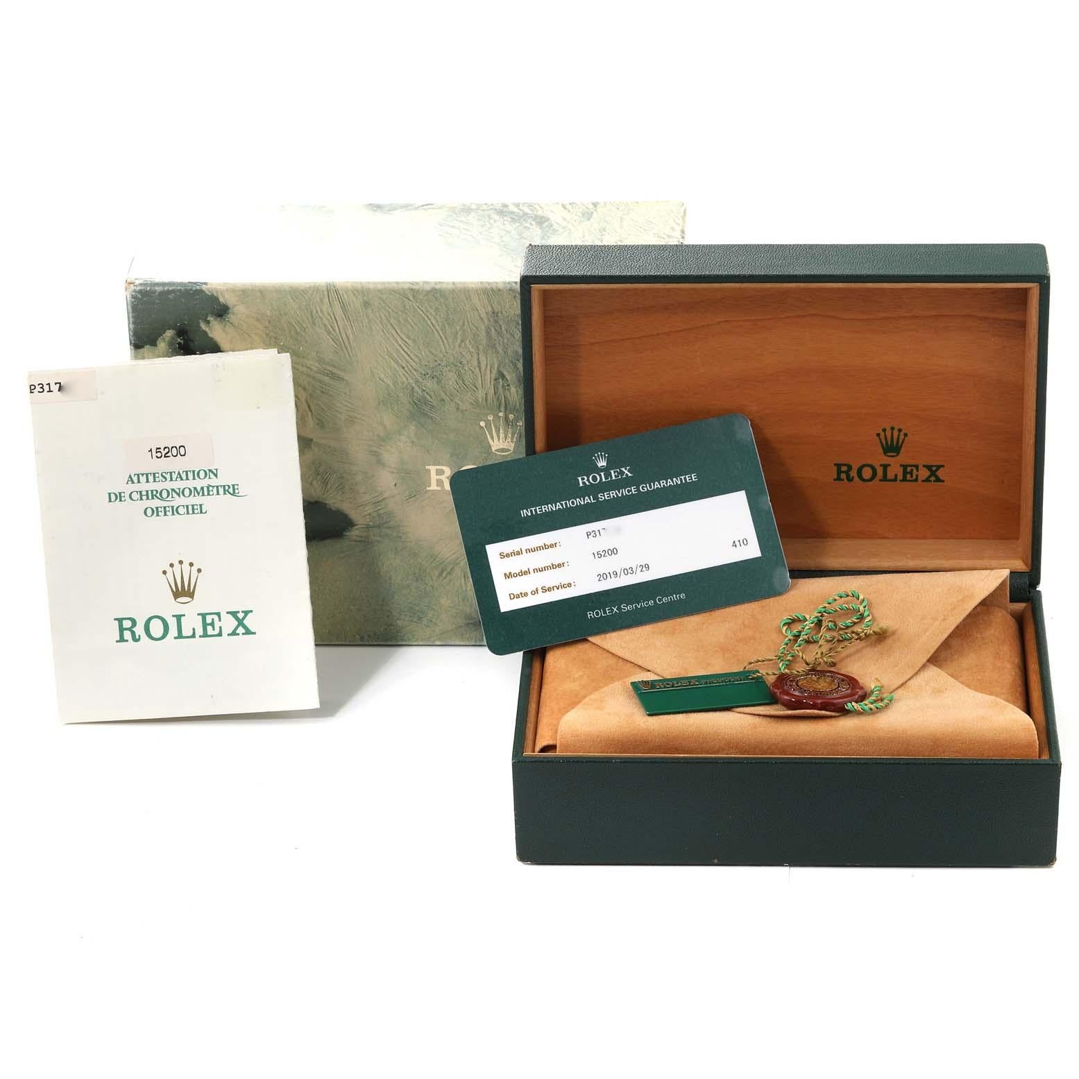 Rolex Date Cadran noir Bracelet Oyster Acier Montre Homme 15200 Box Papers Pour hommes en vente