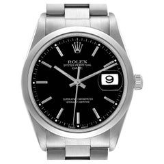 Rolex Date Black Dial Oyster Bracelet Steel Mens Watch 15200 Box Papers