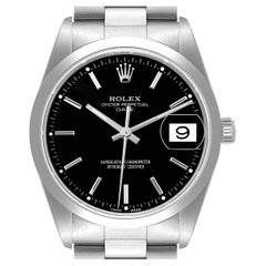 Rolex Date Black Dial Oyster Bracelet Steel Mens Watch 15200 Box Service Card