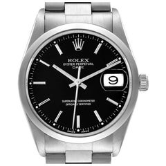 Rolex Date Black Dial Oyster Bracelet Steel Mens Watch 15200