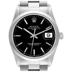 Rolex Date Black Dial Oyster Bracelet Steel Mens Watch 15200