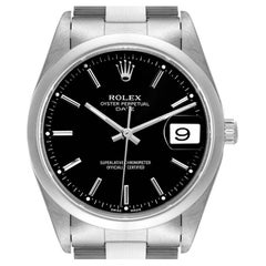 Rolex Date Black Dial Oyster Bracelet Steel Mens Watch 15200