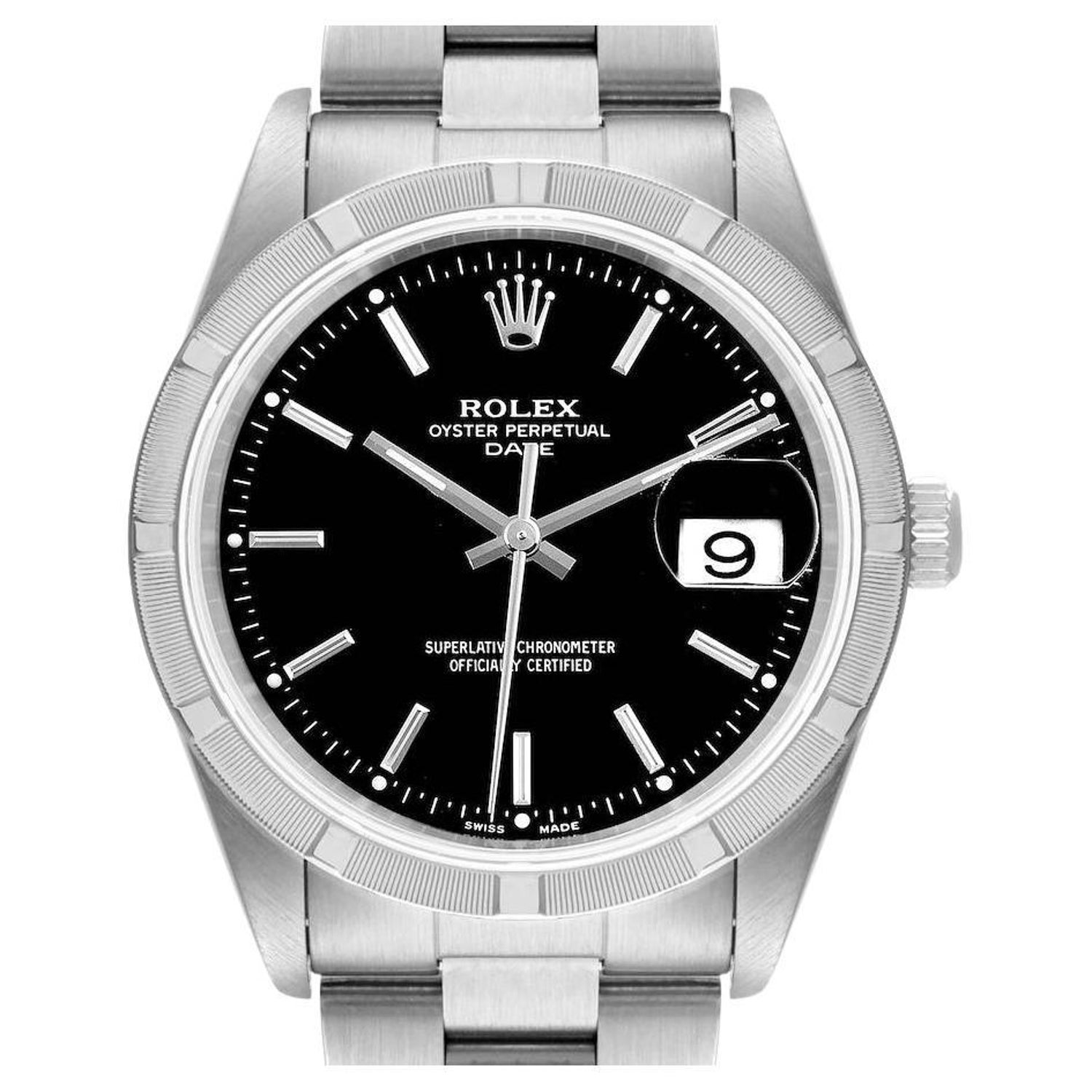 Rolex Date Black Dial Oyster Bracelet Steel Mens Watch 15210 For Sale at  1stDibs